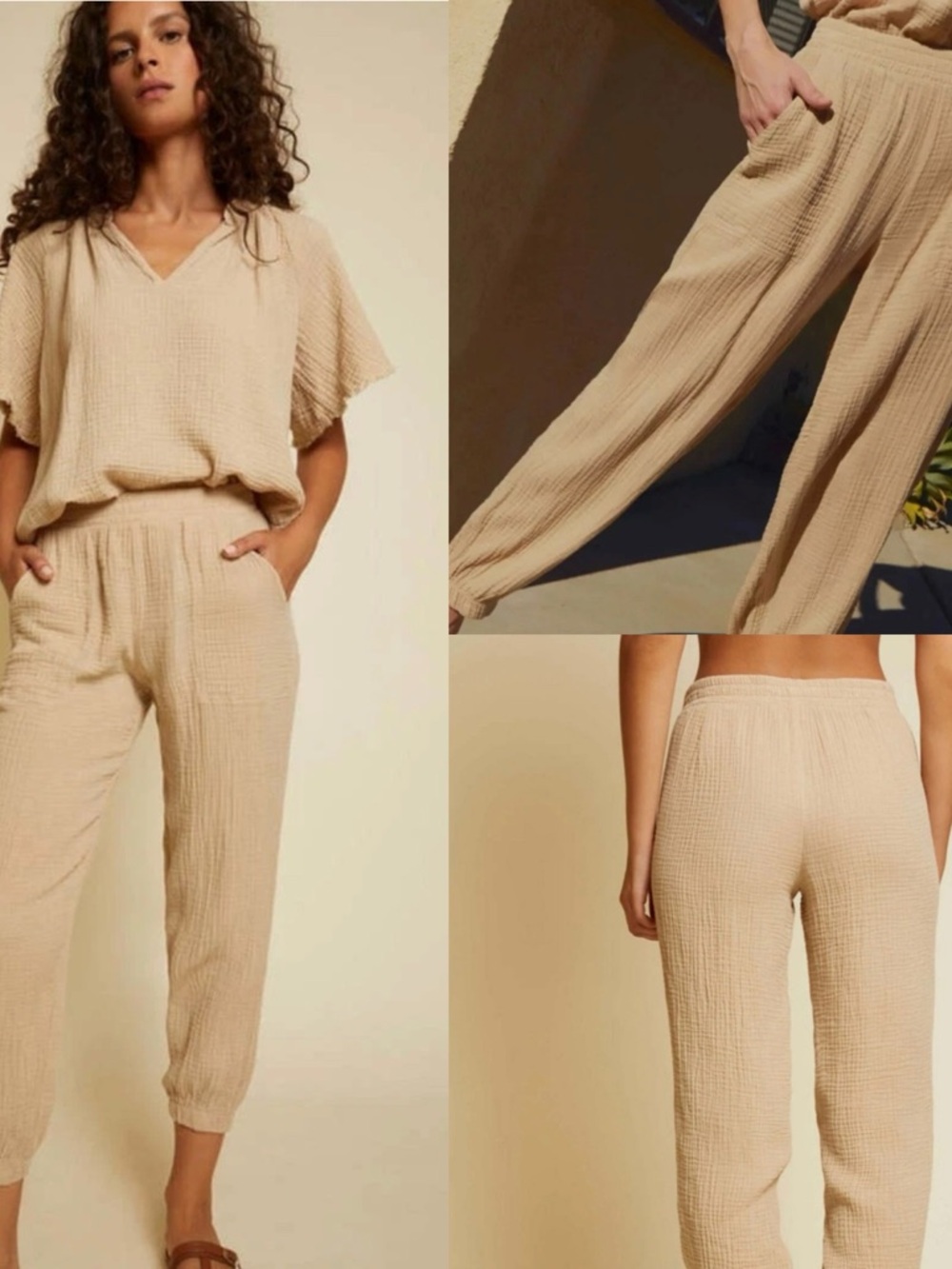 Nation LTD Cairo 100% Cotton Gauze Cropped Joggers Sz Med